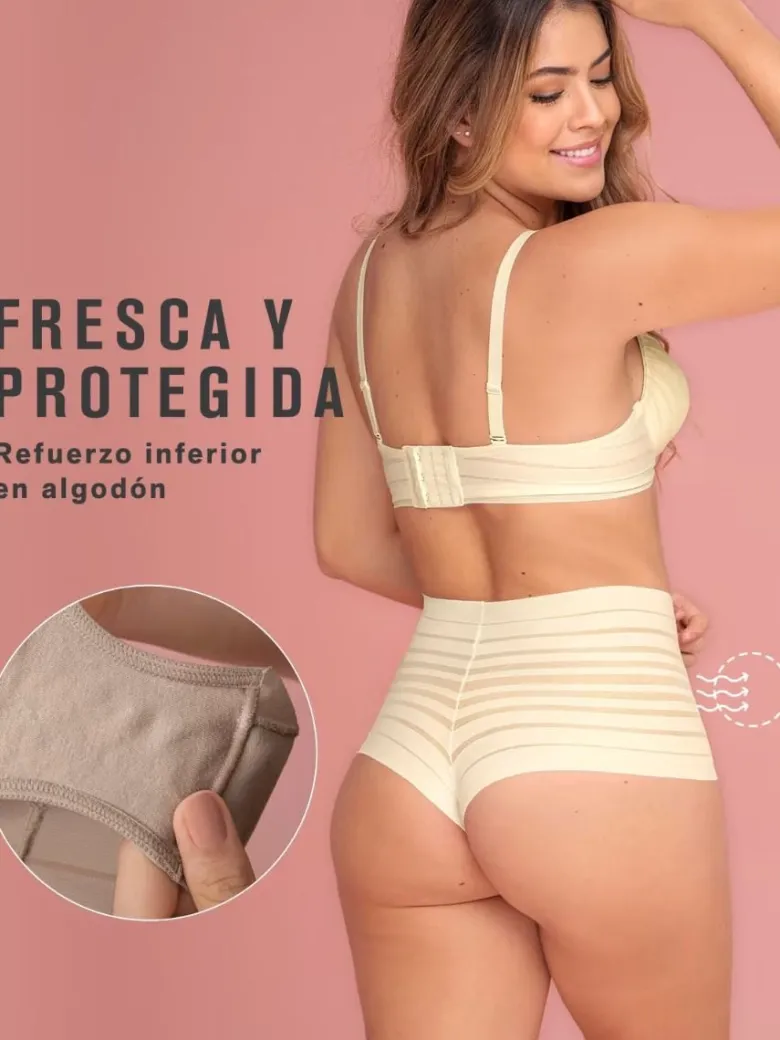 Faja brasileña de control suave con encaje en bandas Leonisa 012890