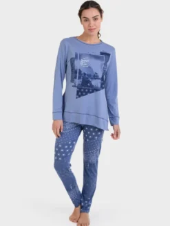 Pijama mujer Massana azul patchwork P721253